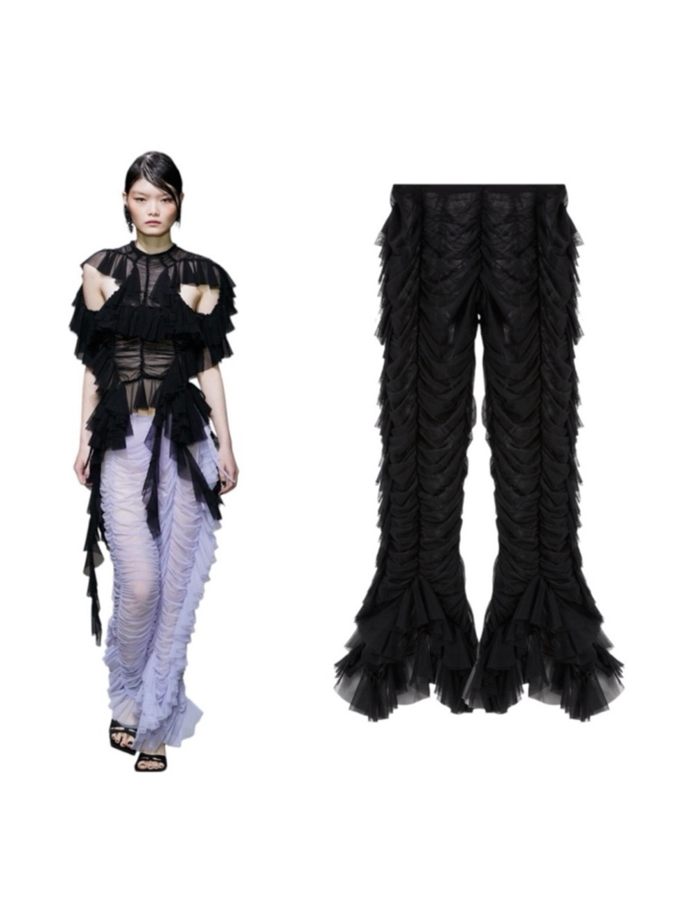 Ester Manas Sz 2 Ruched Effect Sheer Flare Pants In Black NWOT